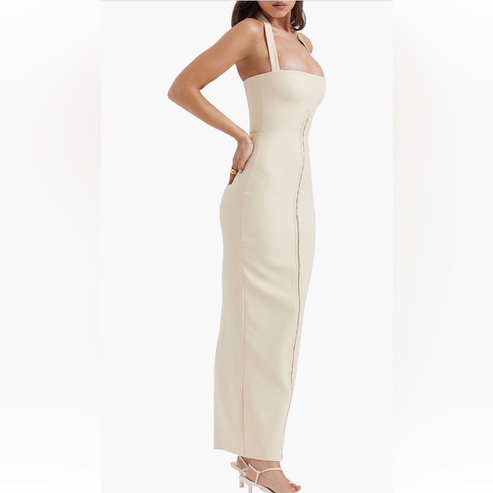 Mia halter stretch crepe sheath cocktail dress